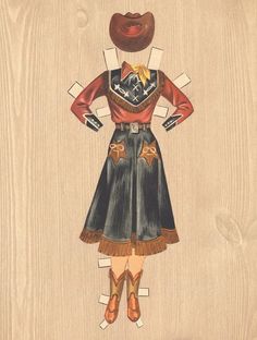 a drawing of a woman in a dress with boots and a cowboy hat on her head