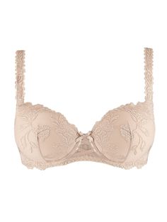 Aubade Softessence Moulded Half Cup Bra Style TMN04. The comfort moulded half-cup bra makes its début in the Softessence line. It provides voluptuous busts with a push-up cleavage, while its wide back and underwired smooth cups ensure excellent support. Available up to a cup size G, it has a very sensual velvety feel.• Recycled chicken scratch embroidery• Recycled tulle lining• Recycled straps• Bow and delicate lacing in satin ribbonMade from 100%-recycled embroidery combining tulle and velvet in an exclusive floral pattern, the Softessence line is celebrating the fusion of seduction, comfort and an eco-friendly approach with a very warm and trendy Terracotta colorway, inspired by autumnal colors, for a naturally sexy effect. Material & Care Cup embroidery: 45% Polyester, 39% Polyamide, 16 Recycled Embroidery, Cup Embroidery, Chicken Scratch Embroidery, Half Cup Bra, Chicken Scratch, Soft Cup Bra, Bra Style, Layering Tanks, Cup Bra