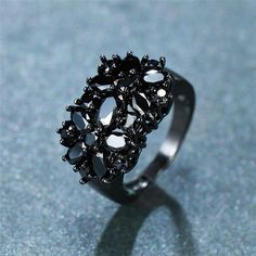 Black Onyx Flower Promise Ring - AtPerry's Healing Crystals Black Crystal Ring, Rings Black, Black Onyx Stone, Gold Filled Ring, Wide Band Rings, Onyx Stone, Crystal Rings, Ring Vintage, Black Crystals