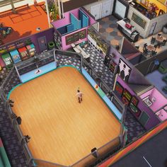 an aerial view of a bowling alley in the game