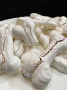 some white and brown dog bones on a plate