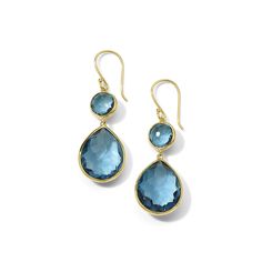 Ippolita takes inspiration from fine art for her jewelry collections — these handcrafted earrings have a silhouette that subtly nods to mobile sculpture. They come in 18K yellow gold and feature a duo of faceted stone drops, both formed from exquisite London blue topaz.  18K Gold Gemstones: London Blue Topaz Length: 1.69" Candy Snowman, London Blue Topaz Jewelry, Hinged Ring, Rock Candy, Teardrop Necklace, Swiss Blue Topaz, Dangly Earrings, Handcrafted Earrings, Amethyst Earrings