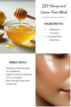 🍯🍋 Get a radiant summer glow with this DIY honey and lemon face mask. Brightens and moisturizes with simple, natural ingredients. Perfect for a quick skincare boost! #DIYBeauty #NaturalSkincare #FaceMask #SummerGlow #diyfacemask #skinbrighteningfacemask Lemon Face Mask Brightening, Lemon For Skin Care, Honey Mask Face, Face Brightening Tips, Diy Face Mask For Glowing Skin, Honey And Lemon Face Mask, Honey On Face, Face Mask Ingredients, Lemon Face