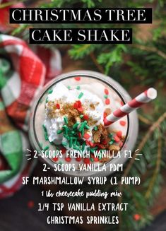 a christmas tree cake shake with whipped cream and sprinkles