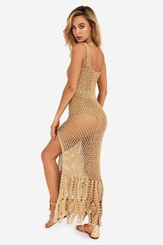 Arya long crochet dress with side slit Optional removable slip-dress lining Crochet Prom Dresses, Crochet Long Dresses, Stylish Tops For Girls, New Years Look, New Years Dress, Crochet Dress, Hand Crochet, Crochet Top, Long Dress