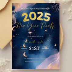 Get ready to celebrate with a stylish New Year's Eve party invitation! Perfect for those looking to plan the best New Year's Eve party ideas, this editable template is easy to customize and available for instant download. Send digitally or print as many as you need. Create a memorable invite for your New Year's Eve party and impress your guests with this chic design! New Years Party