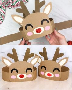 the paper reindeer head has been cut out to make it look like they are ready for christmas