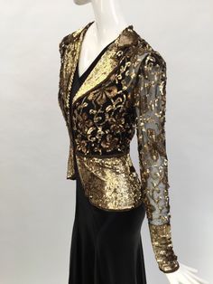 1930s Jacket Gold Sequinned and Beaded French Couture Vintage | Etsy Elegant Evening Sequin Fabric For Fall, Embellished Sequin Fabric For Fall Fitted Outfits, Festive Fitted Sequin Fabric For Evening, Fall Embellished Sequin Fabric In Fitted Style, Fitted Sequin Fabric For Evening Fall, Fall Embellished Fitted Sequin Fabric, Fitted Sequin Fabric For Festive Evening Occasions, Fitted Sequin Fabric For Evening And Festive Occasion, Elegant Embellished Sequin Fabric For Fall