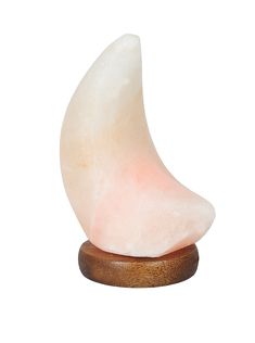 a small white object on a wooden base with a light pink substance in the middle