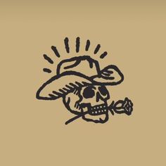 a drawing of a skull wearing a cowboy hat