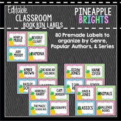 printable classroom book labels for pineapple brights