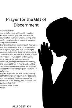 a silhouette of a person praying with the words prayer for the gift of discernment