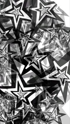 an abstract black and white pattern with stars on the bottom, in shades of grey