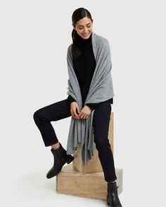 {2024} The Practical Guide to Looking Perfect in Paris Cashmere Wrap Outfit, Batwing Sweater, Big Scarf, Long Flight, Winter Capsule, Long Flights, Cashmere Wrap, Womens Cashmere