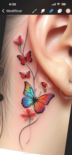 Panda Tatoos, Butterfly Tats, Tattoo Elements, Shoulder Sleeve Tattoos, Unique Butterfly Tattoos, Cute Tattoos On Wrist, Behind Ear Tattoos, Cross Tattoos For Women, Ear Tattoos