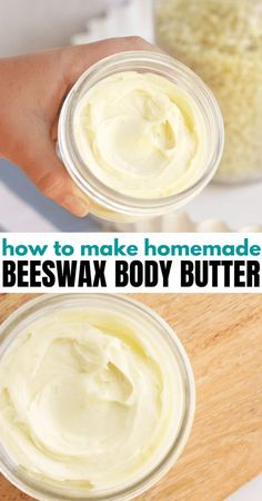 Its so much easier than you would think to make your own homemade skincare products! This homemade body butter recipe is made with beeswax, essential oils, and other natural ingredients making it a wonderful choice for all skin types! Beeswax Body Butter, Homemade Skincare Products, Diy Whipped Body Butter, Beeswax Recipes, Diy Body Butter Recipes, Diy Body Lotion, Homemade Lotion Recipe, Homemade Body Lotion