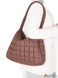 BirdinBag - Chic Quilted Metallic Hobo Bag Trendy Hobo Shoulder Bag For Errands, Brown Rectangular Casual Diaper Bag, Casual Brown Rectangular Diaper Bag, Versatile Hobo Shoulder Bag For Errands, Brown Rectangular Large Capacity Diaper Bag, Large Capacity Brown Rectangular Diaper Bag, Large Capacity Rectangular Brown Diaper Bag, Hobo Shoulder Bag With Zipper Closure For Shopping, Casual Hobo Shopping Bag