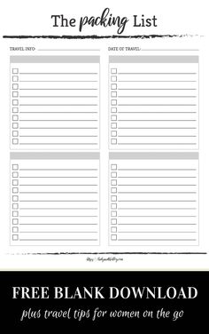 the packing list with free printables