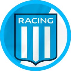 a blue and white racing shield with the word racing on it