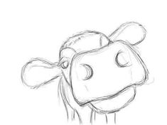 a drawing of a cow's head with its nose open and eyes closed, looking straight ahead