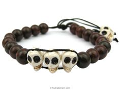 Skull Jewelry Women, Skull Bracelet Men, Lotus Seed, Red Sandalwood, Handmade Skulls, 3 Number, Om Pendant, Skull Beads, Rudraksha Beads