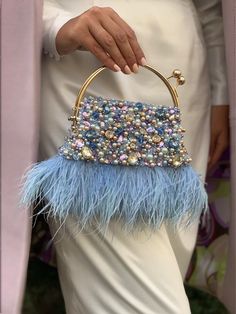 Blue Wedding Clutch With Ostrich Feathers Fancy Evening Bag - Etsy Sac Diy, Bridal Handbags, Bridal Purse, Party Handbags, Bridal Bag, Wedding Purse, Wedding Clutch, Fancy Bags, Evening Handbag