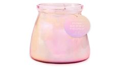 pink berry peony jar candle with label on the front and side, isolated against a white background