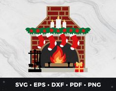 christmas fireplace with stockings and candles svg eps dxf png cut file