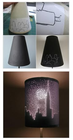 three different views of the same lamp shade