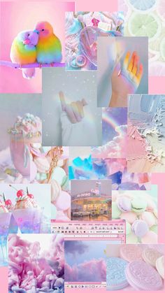 a collage of pastel colors and clouds