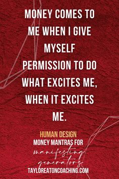 a red background with the words, money comes to me when i give myself