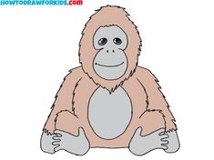 a drawing of a monkey sitting down with his hands on his hips and looking at the camera