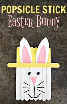 popsicle stick easter bunny craft with text overlay that says popsicle stick easter bunny