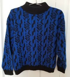 "This rad sweater is a vintage dream.  A beautiful royal blue with a lovely floral print,  this sweater will go great with jeans or shorts.  Size Small/Medium Excellent Vintage Condition  Measurements: Sleeve Length 23\" (Neck to Sleeve) Collar 2.5\" Length 24.5\" (Collar to Bottom)" Vintage 80s Clothing, 80s Party Costumes, Rose Crop Top, 80s Clothing, 80s Sweater, Vintage Pullovers, Womens Sweaters, Top Sweater, Crop Top Sweater