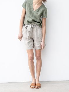 Tavimart 100% Linen Women'S Summer Shorts Casual High Waist Wide Leg Pants With Belt Oversize Shorts Free Shipping Items Short Femme éTé Khaki Short Length Loungewear Bottoms, Khaki Short Length Bottoms For Loungewear, Linen Short Pants With Pockets, Short Linen Pants With Pockets, Casual Linen Short Leg Pants, Linen Pants With Pockets In Short Length, Khaki Relaxed Fit Shorts, Khaki Relaxed Fit Short Leg Bottoms, Khaki Relaxed Fit Short Pants