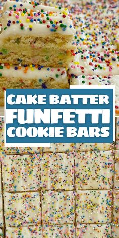 Cake batter Funfetti cookie bars are an easy dessert recipe that starts with a cake mix and a sugar cookie mix. Easy Funfetti Cake, Funfetti Recipes, Cake Batter Recipes, Berry Cookies, Pina Colada Cake, Homemade Buttercream Frosting