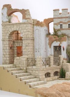 a model of an old castle with stairs