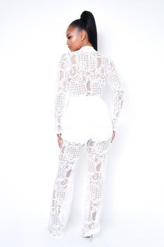 80% NYLON 20% COTTON IT COMES IN WHITE MODEL WEARS SIZE SMALL THIS PIECE HAS MINIMAL STRETCH Damaged Clothes, Dress Jewelry, Pant Set, Online Purchase, Bathing Suits, High Fashion, Two Piece Pant Set, High Neck Dress, Party Dress