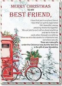 merry christmas to my best friend card with bicycle and mailbox in snow - covered background