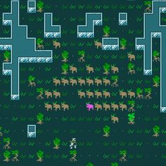 an old computer game with animals and trees