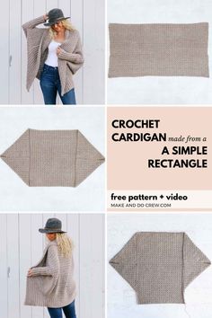 the crochet cardigan is made from a simple rectangle pattern, and it has