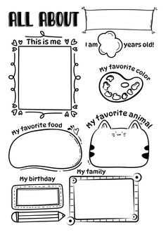 an all about me coloring page for kids with pictures and words to color on it