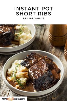 two plates of short ribs on a bed of gravy and mashed potatoes Best Short Ribs Recipe, Best Short Ribs, Short Ribs Instant Pot, Best Short Rib Recipe, Instant Pot Beef Recipes, Ribs Instant Pot, Instant Pot Short Ribs, Cooking Short Ribs, Beef Ribs Recipe