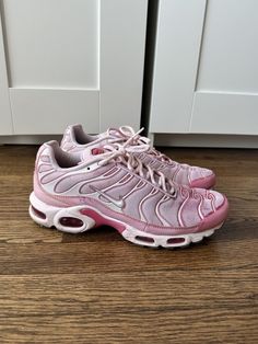 Nike Air Max Plus -men’s size 9.5 -these used to be white, they were dyed pink with fabric dye. -heavily used, some stains and cracked paint on the soles Casual Low-top Running Shoes With Air Cushioning, Casual Mid-top Running Shoes With Air Cushioning, Casual Running Shoes With Air Max Cushioning, Comfortable Nike Low-top Sneakers, Casual Low-top Sneakers With Air Max Cushioning, Comfortable Low-top Air Max Sneakers, Comfortable Low-top Air Max Cushioned Sneakers, Comfortable Low-top Sneakers With Air Max Cushioning, Casual Nike Sneakers With Air Max Cushioning