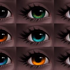 many different colored eyes are shown in this image, including one with blue and orange