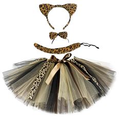 a leopard print headband, tutu skirt and matching bow tie with a cheetah cat ears