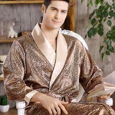 Item Type: Bathrobe Material: Polyester, Rayon Gender: Men Collar: Turn-Down Collar Sleeve Style: Regular Sleeve Length: Full Length: Knee-Length Package Includes: 1 x Pc Size Info: Size Chest (cm / inch) Length (cm / inch) Shoulder (cm / inch) Sleeve (cm / inch) Body Height (cm / inch) M 104 / 40.94 104 / 40.94 44 / 17.32 56 / 22.05 160 - 168 / 62.99-66.14 L 106 / 41.73 106 / 41.73 46 / 18.11 57 / 22.44 165 - 172 / 64.96-67.72 XL 108 / 42.52 108 / 42.52 48 / 18.90 58 / 22.83 165 - 178 / 64.96-7 Satin Sleepwear Nightgowns, Silk Bathrobe, Pyjama Satin, Male Kimono, Men's Robes, Silk Nightgown, Satin Sleepwear, Gown Plus Size, Satin Kimono