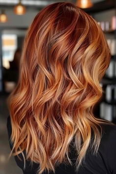 Dark Red Hair Blonde Highlights, Red Balayage Hair Brunettes, Light Blonde Balayage, Red Balayage Hair, Red Hair With Blonde Highlights, Red Blonde Hair