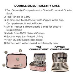 Need to get organized? No worries, we got you! Our Double Toiletry Case Blush Pink is designed to accommodate your every need! This case is perfect for home organizing or keeping tidy while traveling. The Double Sided Multi-use Organizing Case in Pink/Blush is designed for easy home organizing and travel organizing. This versatile case is the ideal size to fit your daily essentials and things you may need to organize. The high quality natural cotton makes this case perfect for long-lasting use. Pink Portable Storage Organizers, Portable Pink Organizers For Storage, Portable Rectangular Case For Cosmetic And Toiletry Storage, Pink Functional Organizers For Daily Use, Portable Rectangular Cosmetic And Toiletry Storage, Pink Travel Organizers With Zipper Pouch, Pink Travel Organizer With Zipper Pouch, Pink Rectangular Travel Cosmetic Storage, Stationary Organizer