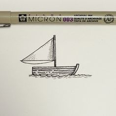 a drawing of a small sailboat in the water with a marker attached to it